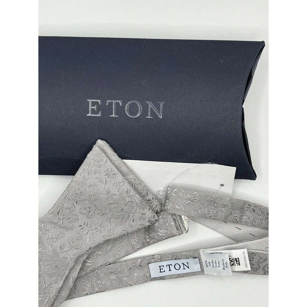 ETON mens Floral Jacquard‎ Silk Bow Tie Light Gray Self Tied New
